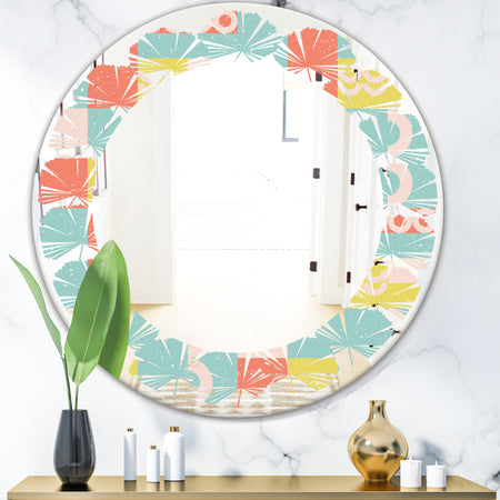 Retro Abstract Design III - Modern Round or Oval Wall Mirror - Leaves