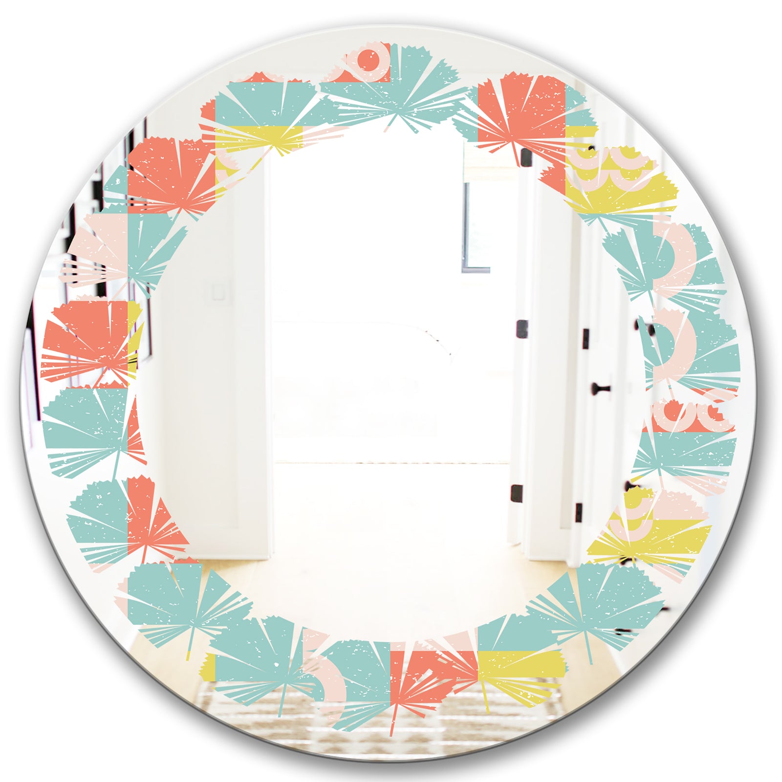Retro Abstract Design III - Modern Round or Oval Wall Mirror - Leaves