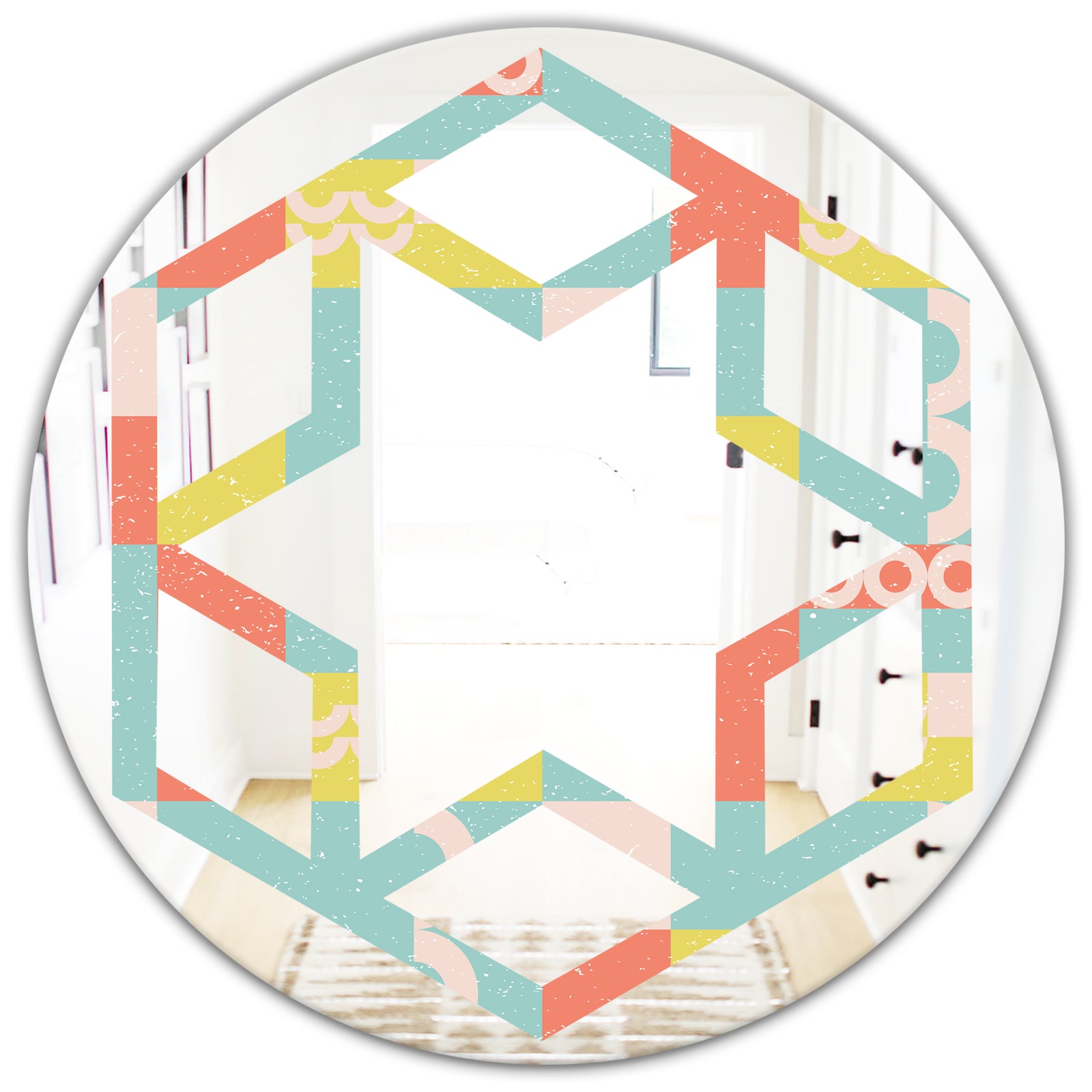Retro Abstract Design III - Modern Round or Oval Wall Mirror - Hexagon Star