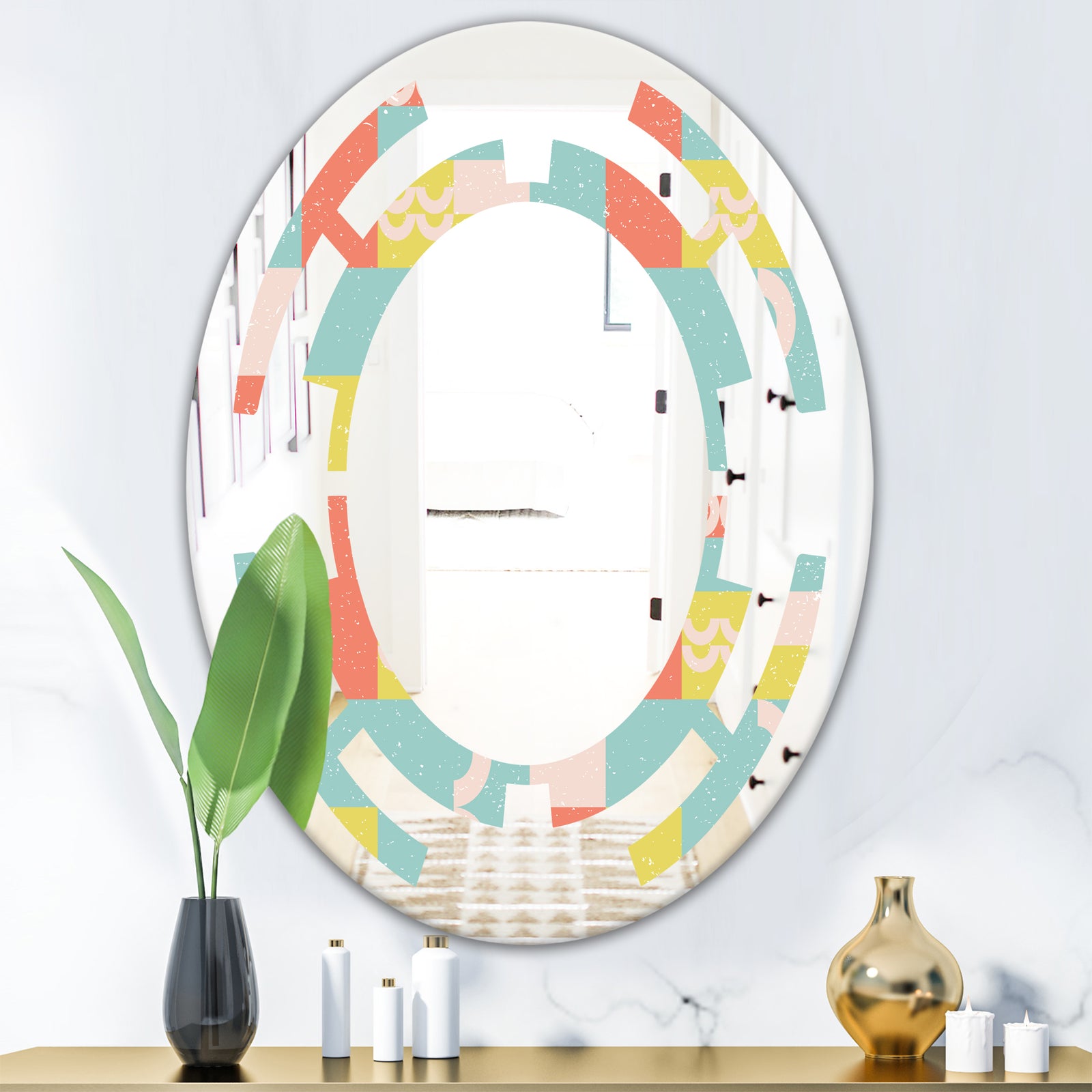 Retro Abstract Design III - Modern Round or Oval Wall Mirror - Space