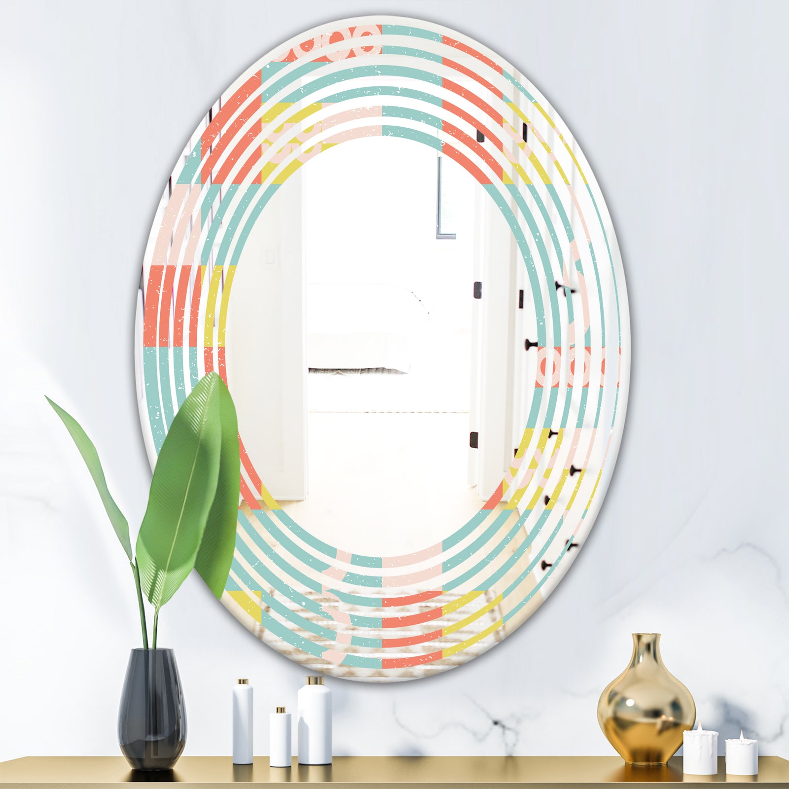 Retro Abstract Design III - Modern Round or Oval Wall Mirror - Wave