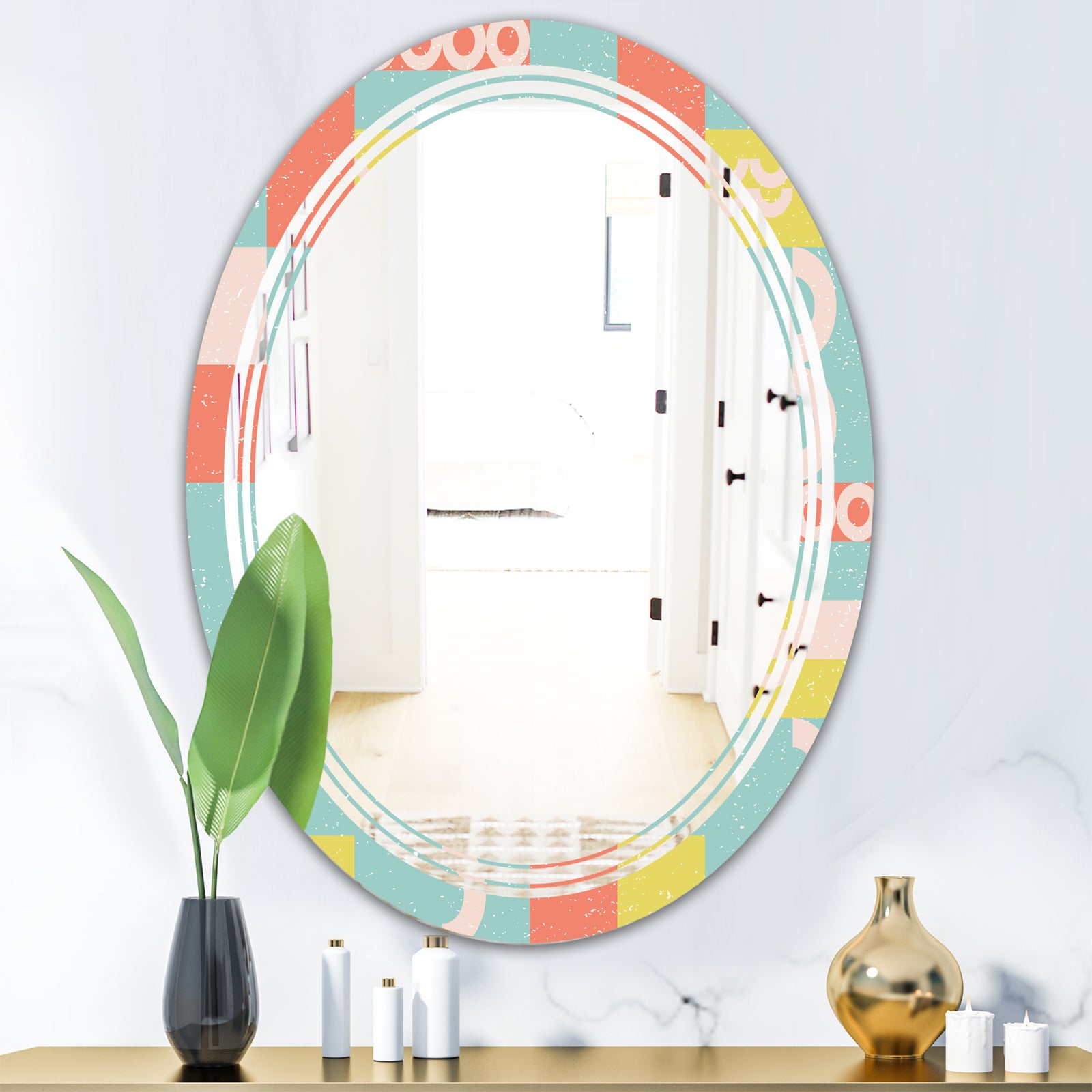 Retro Abstract Design III - Modern Round or Oval Wall Mirror - Triple C