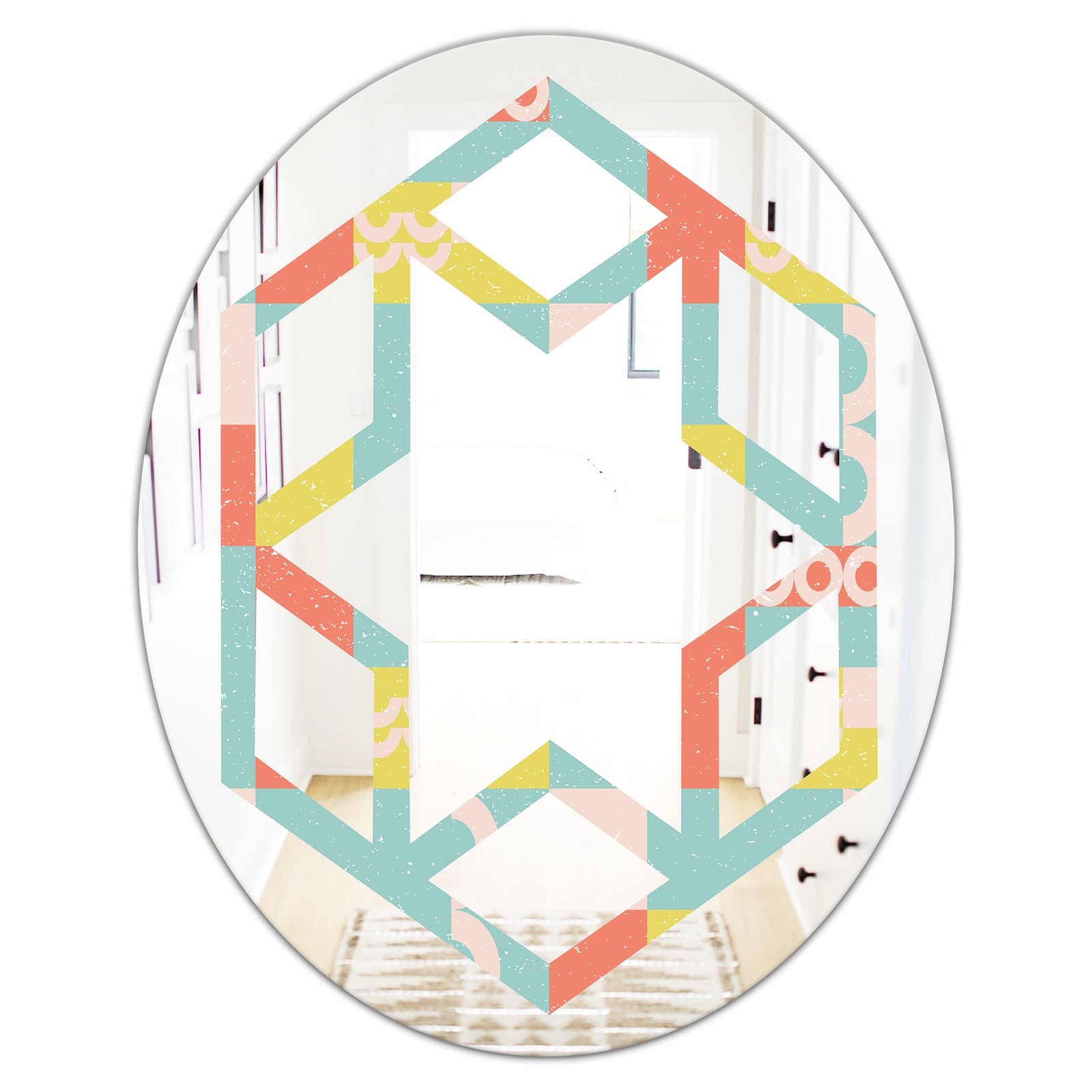 Retro Abstract Design III - Modern Round or Oval Wall Mirror - Hexagon Star
