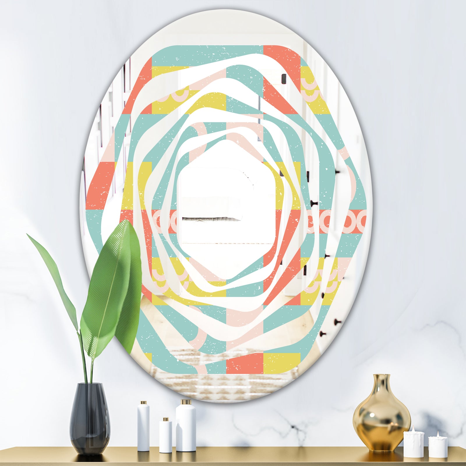 Retro Abstract Design III - Modern Round or Oval Wall Mirror - Whirl