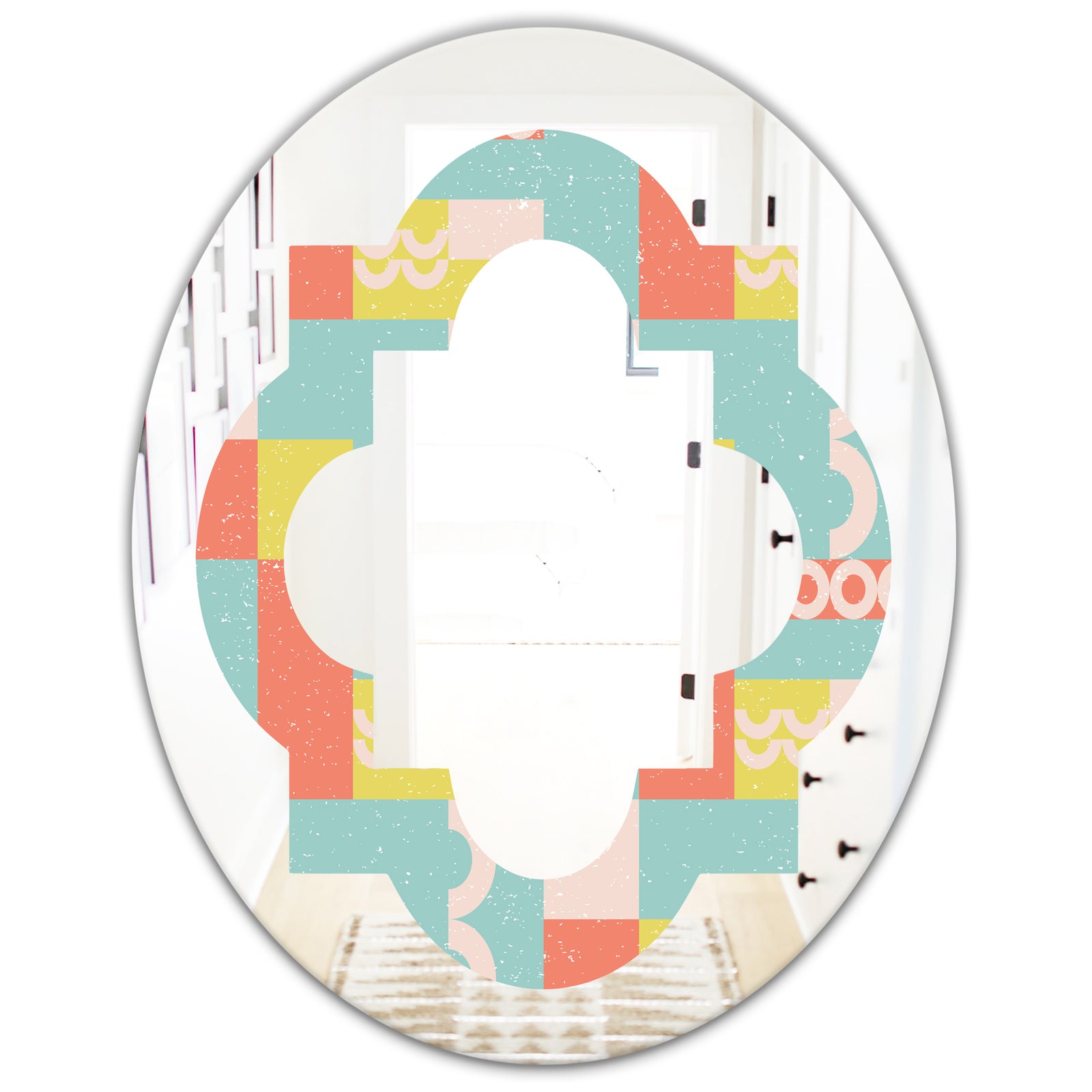 Retro Abstract Design III - Modern Round or Oval Wall Mirror - Quatrefoil