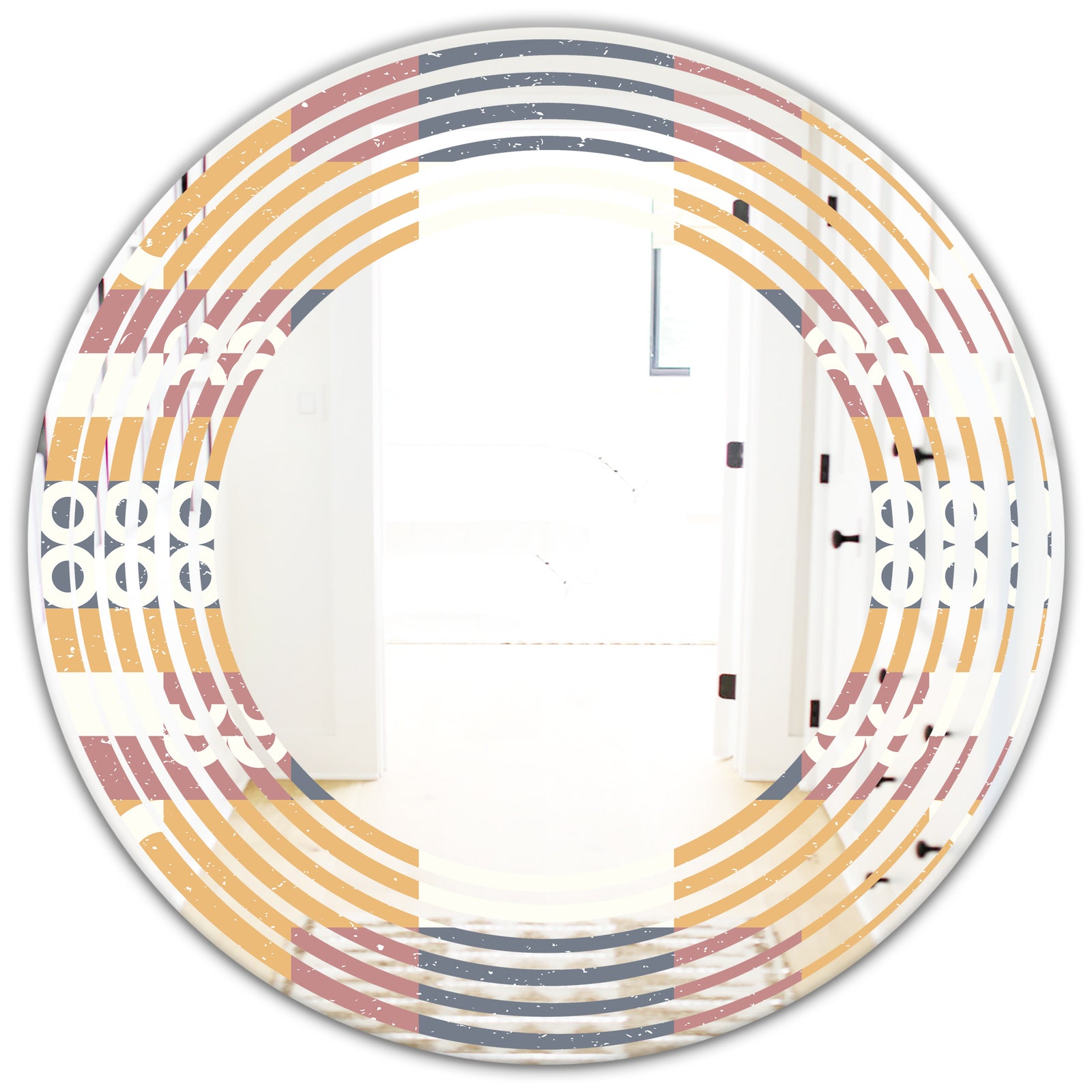 Retro Geometric Design VI - Modern Round or Oval Wall Mirror - Wave