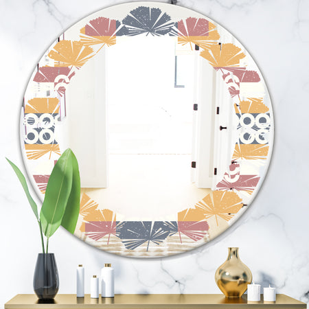 Retro Geometric Design VI - Modern Round or Oval Wall Mirror - Leaves