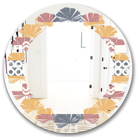 Retro Geometric Design VI - Modern Round or Oval Wall Mirror - Leaves
