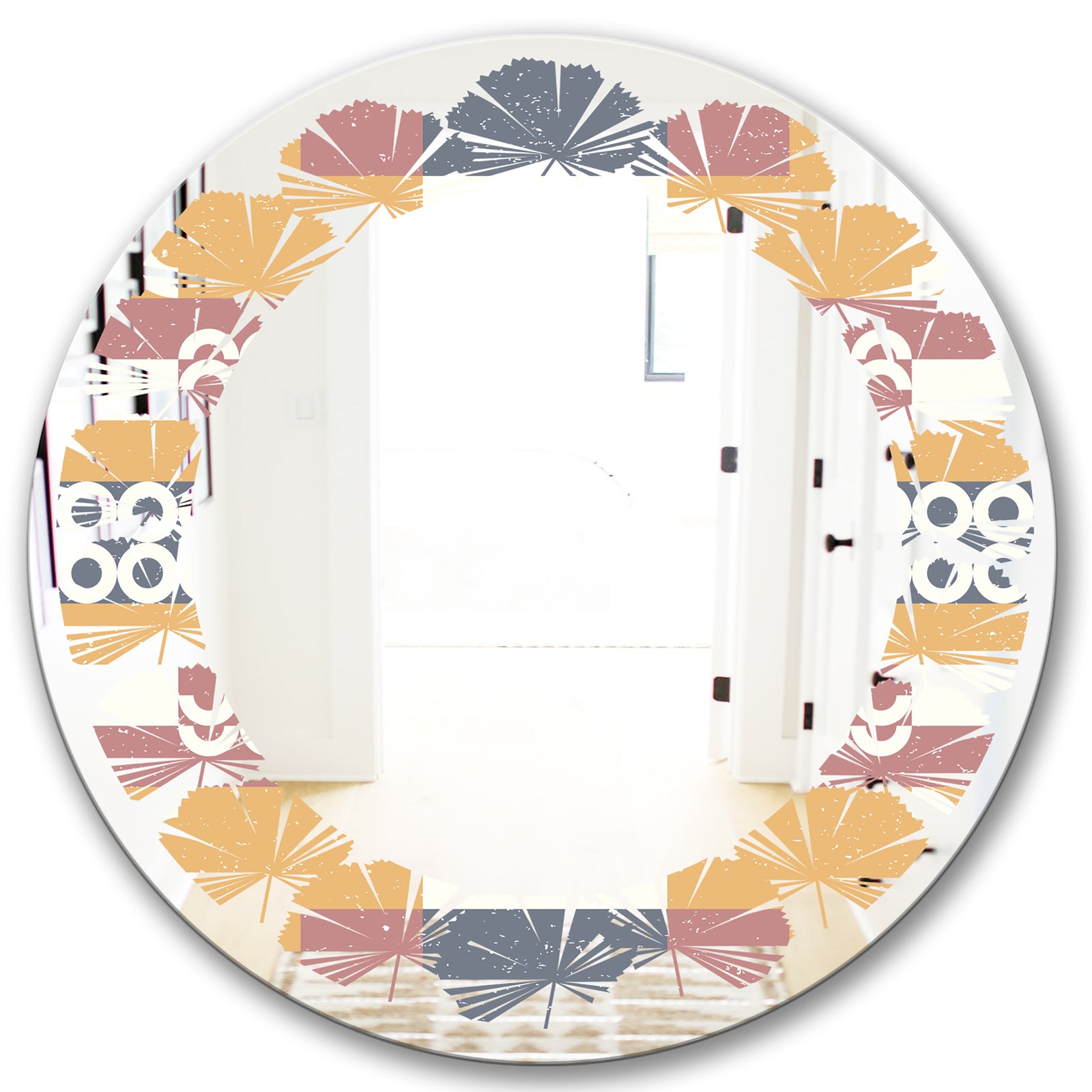 Retro Geometric Design VI - Modern Round or Oval Wall Mirror - Leaves