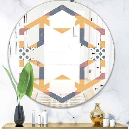Retro Geometric Design VI - Modern Round or Oval Wall Mirror - Hexagon Star