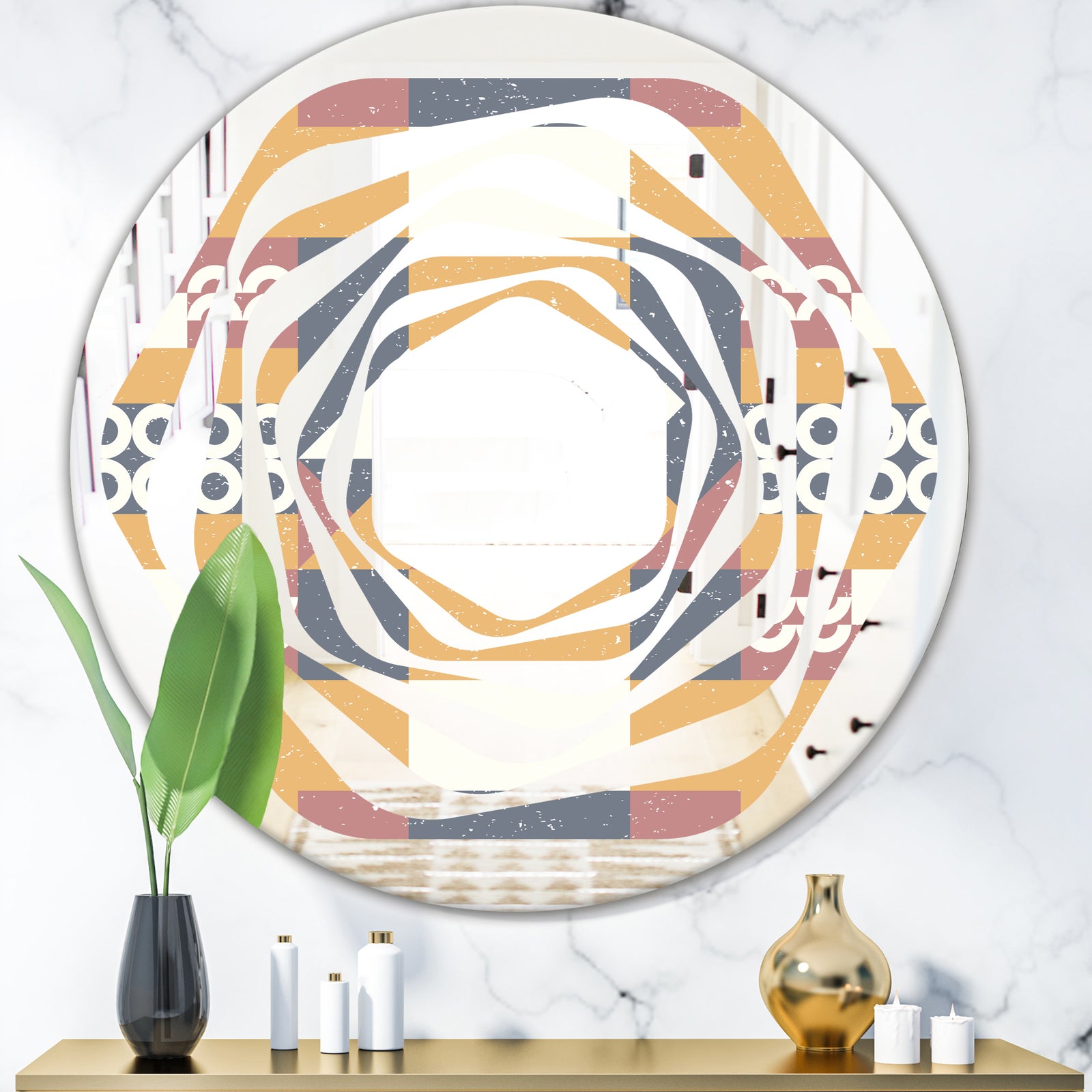 Retro Geometric Design VI - Modern Round or Oval Wall Mirror - Whirl