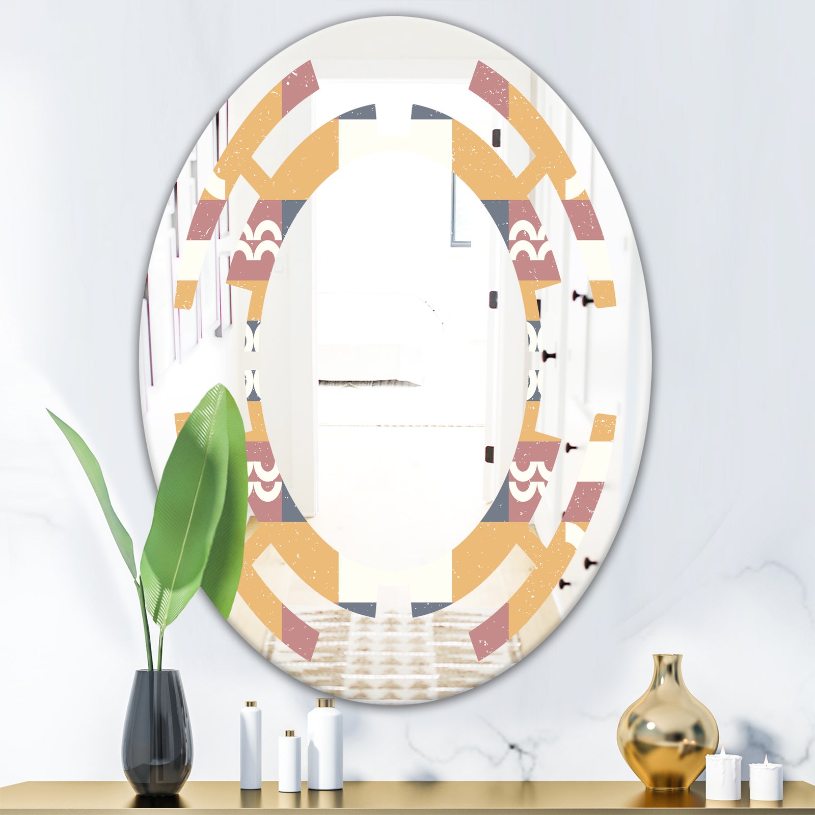 Retro Geometric Design VI - Modern Round or Oval Wall Mirror - Space