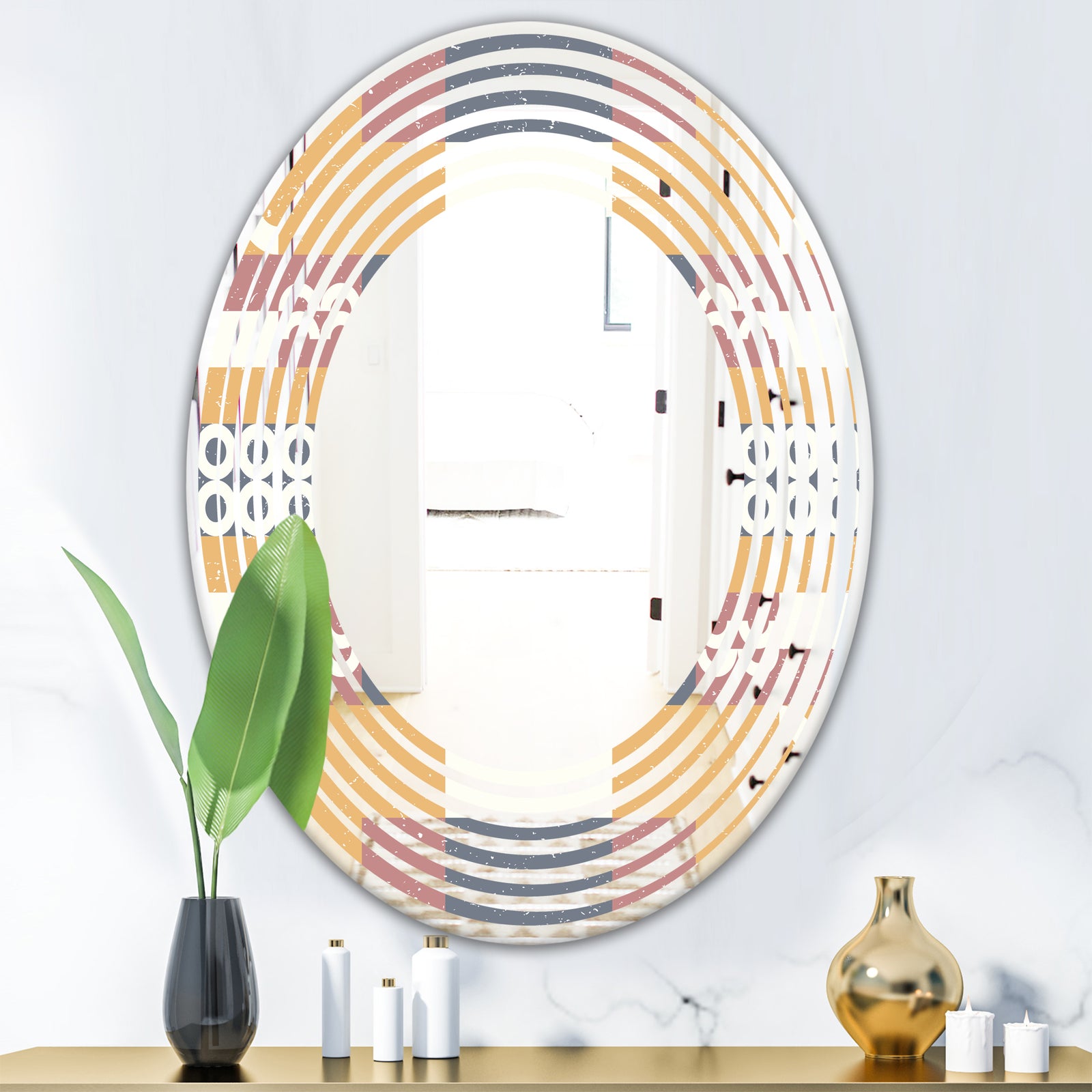 Retro Geometric Design VI - Modern Round or Oval Wall Mirror - Wave