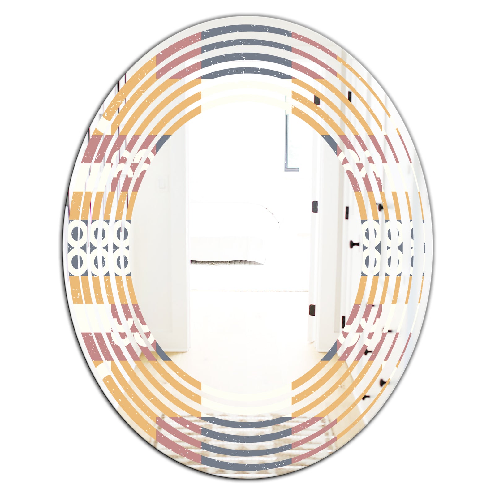 Retro Geometric Design VI - Modern Round or Oval Wall Mirror - Wave