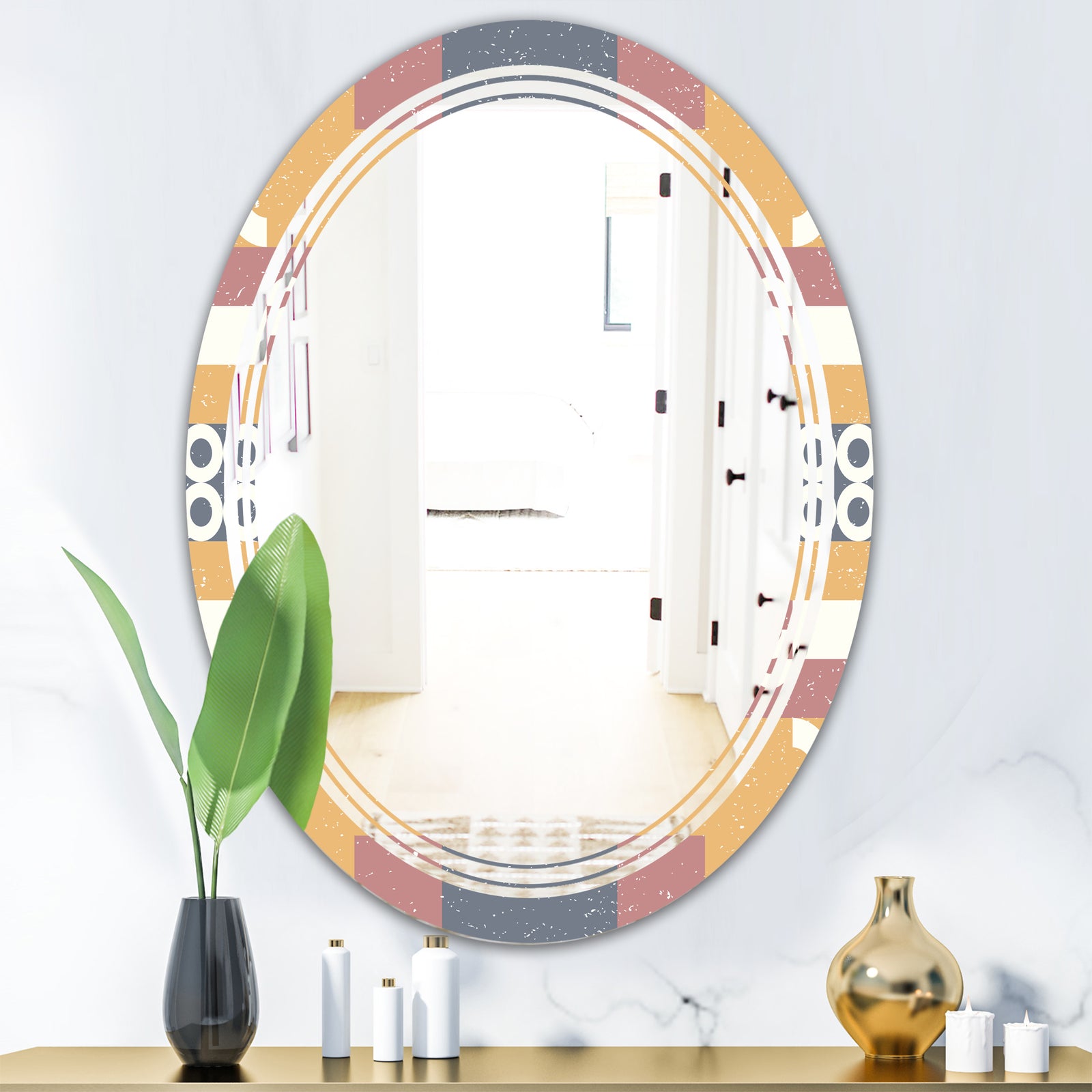Retro Geometric Design VI - Modern Round or Oval Wall Mirror - Triple C