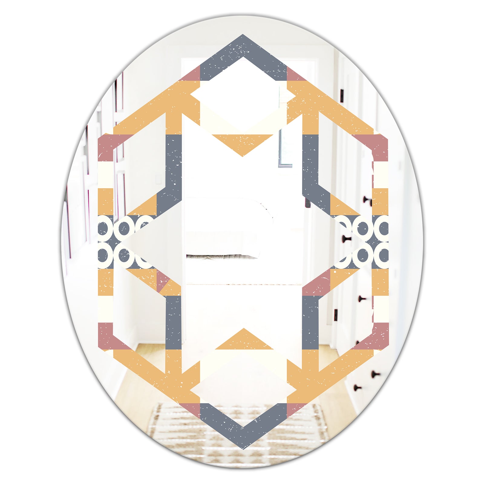 Retro Geometric Design VI - Modern Round or Oval Wall Mirror - Hexagon Star