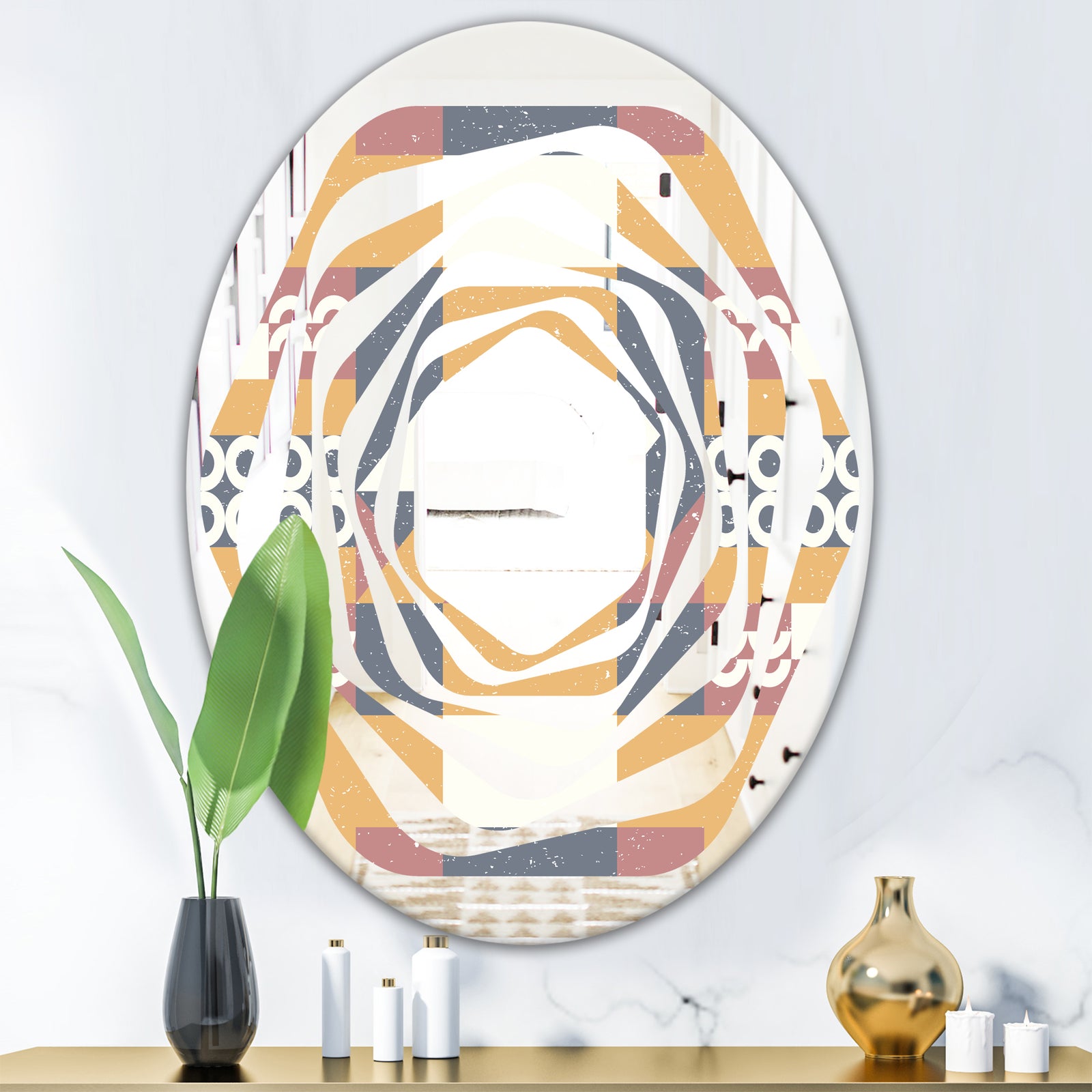 Retro Geometric Design VI - Modern Round or Oval Wall Mirror - Whirl