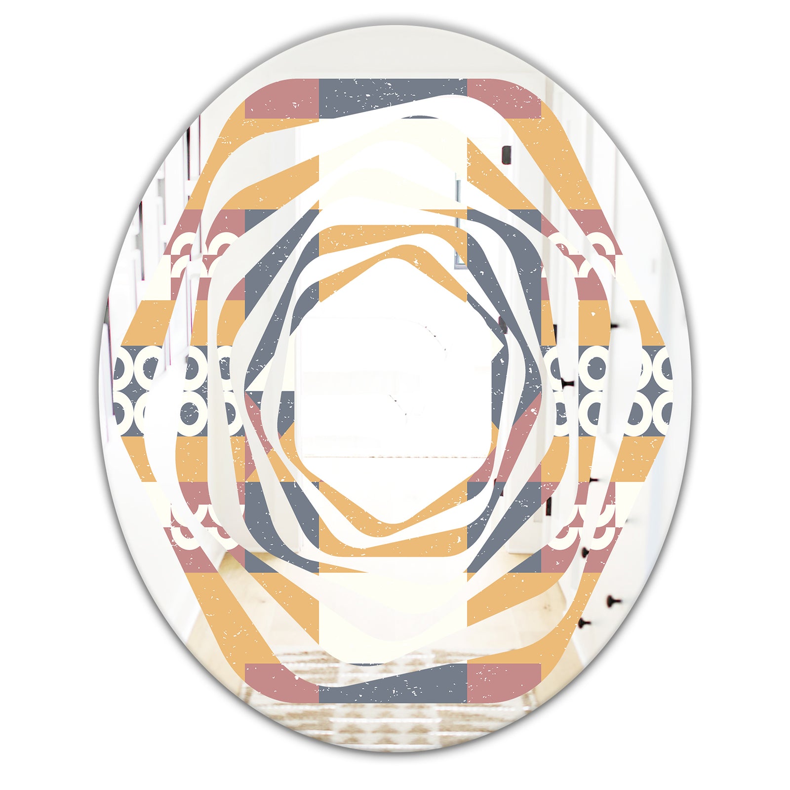 Retro Geometric Design VI - Modern Round or Oval Wall Mirror - Whirl