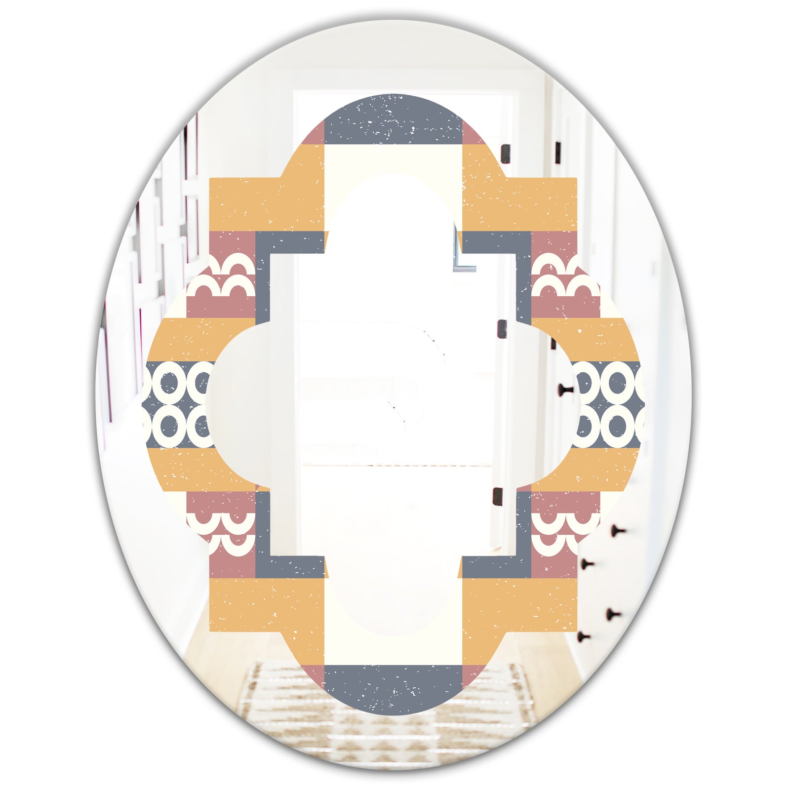 Retro Geometric Design VI - Modern Round or Oval Wall Mirror - Quatrefoil
