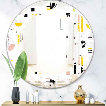 Retro Geometric Design IX - Modern Round or Oval Wall Mirror - Leaves