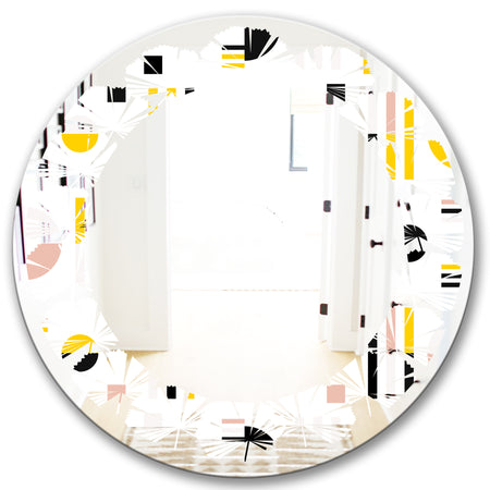 Retro Geometric Design IX - Modern Round or Oval Wall Mirror - Leaves