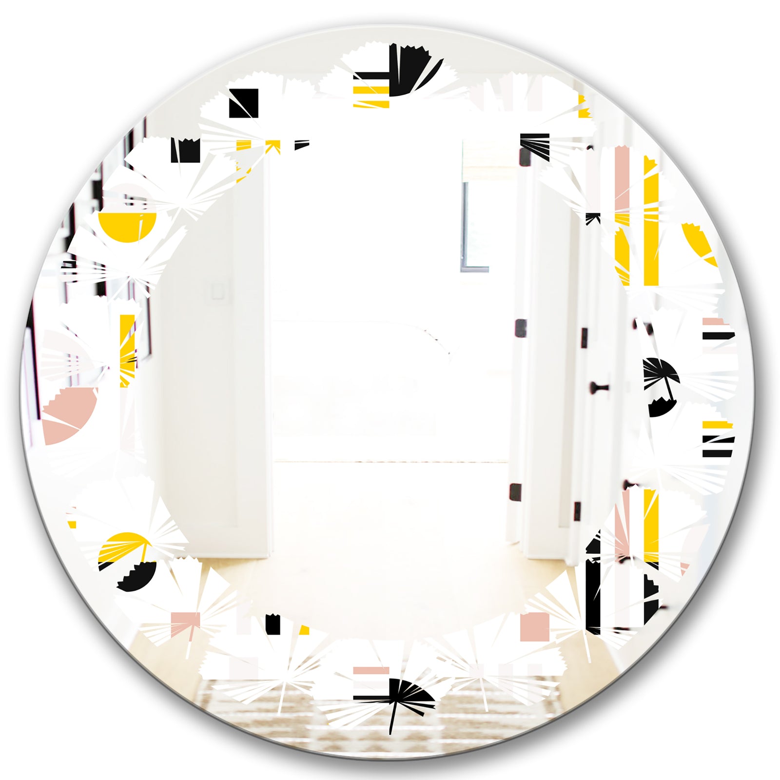 Retro Geometric Design IX - Modern Round or Oval Wall Mirror - Leaves