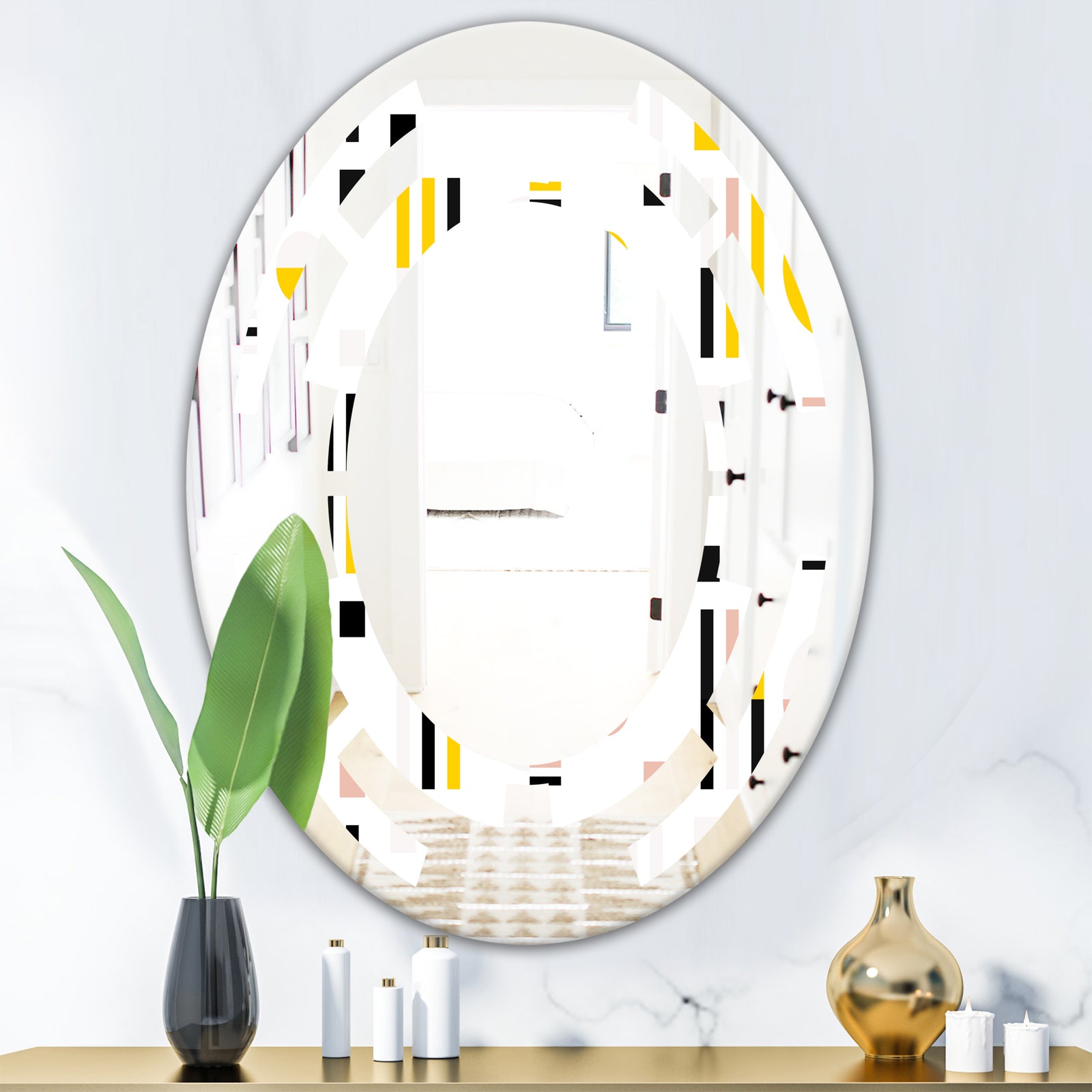 Retro Geometric Design IX - Modern Round or Oval Wall Mirror - Space