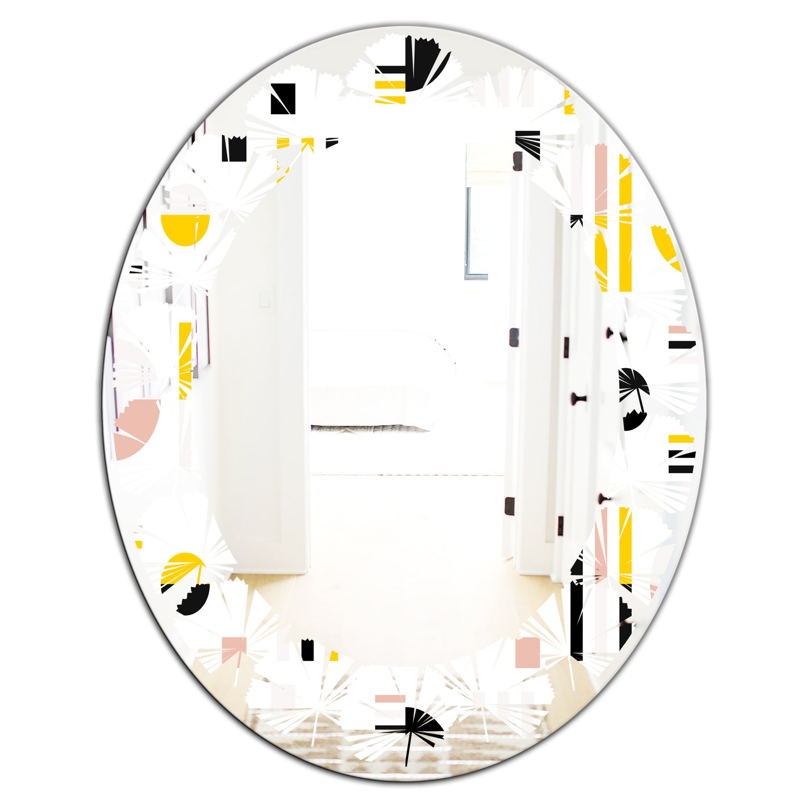 Retro Geometric Design IX - Modern Round or Oval Wall Mirror - Leaves
