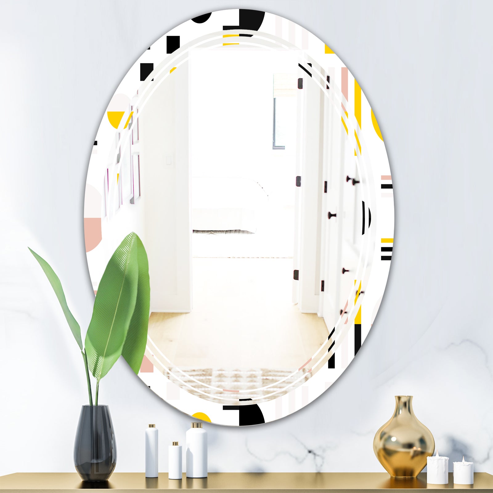 Retro Geometric Design IX - Modern Round or Oval Wall Mirror - Triple C