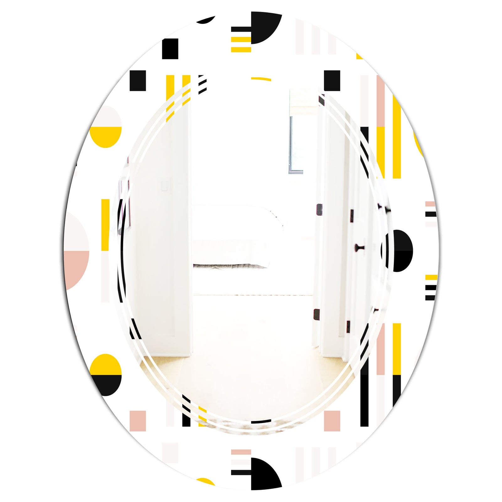 Retro Geometric Design IX - Modern Round or Oval Wall Mirror - Triple C