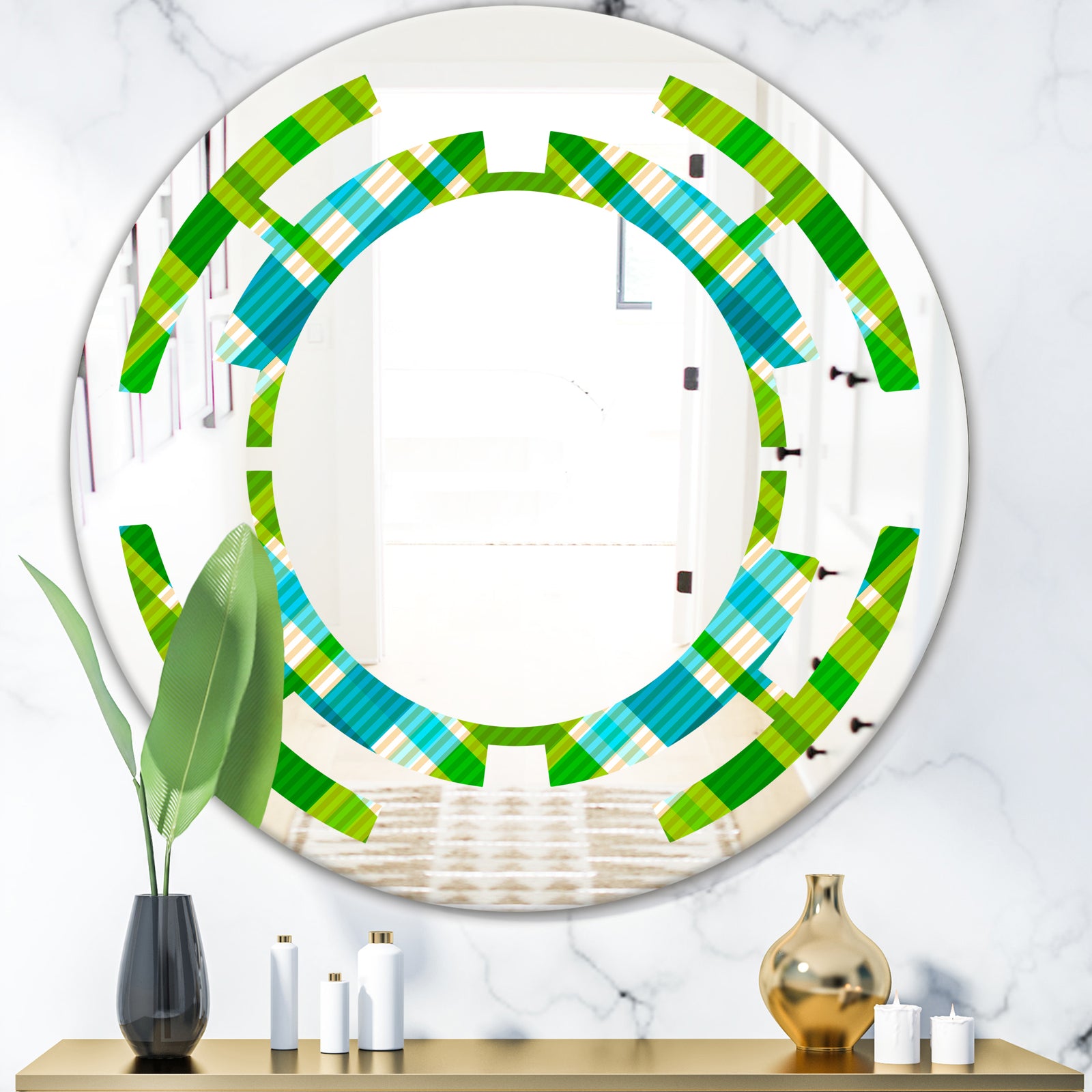 Tartan Geometrical Texture II - Modern Round or Oval Wall Mirror - Space