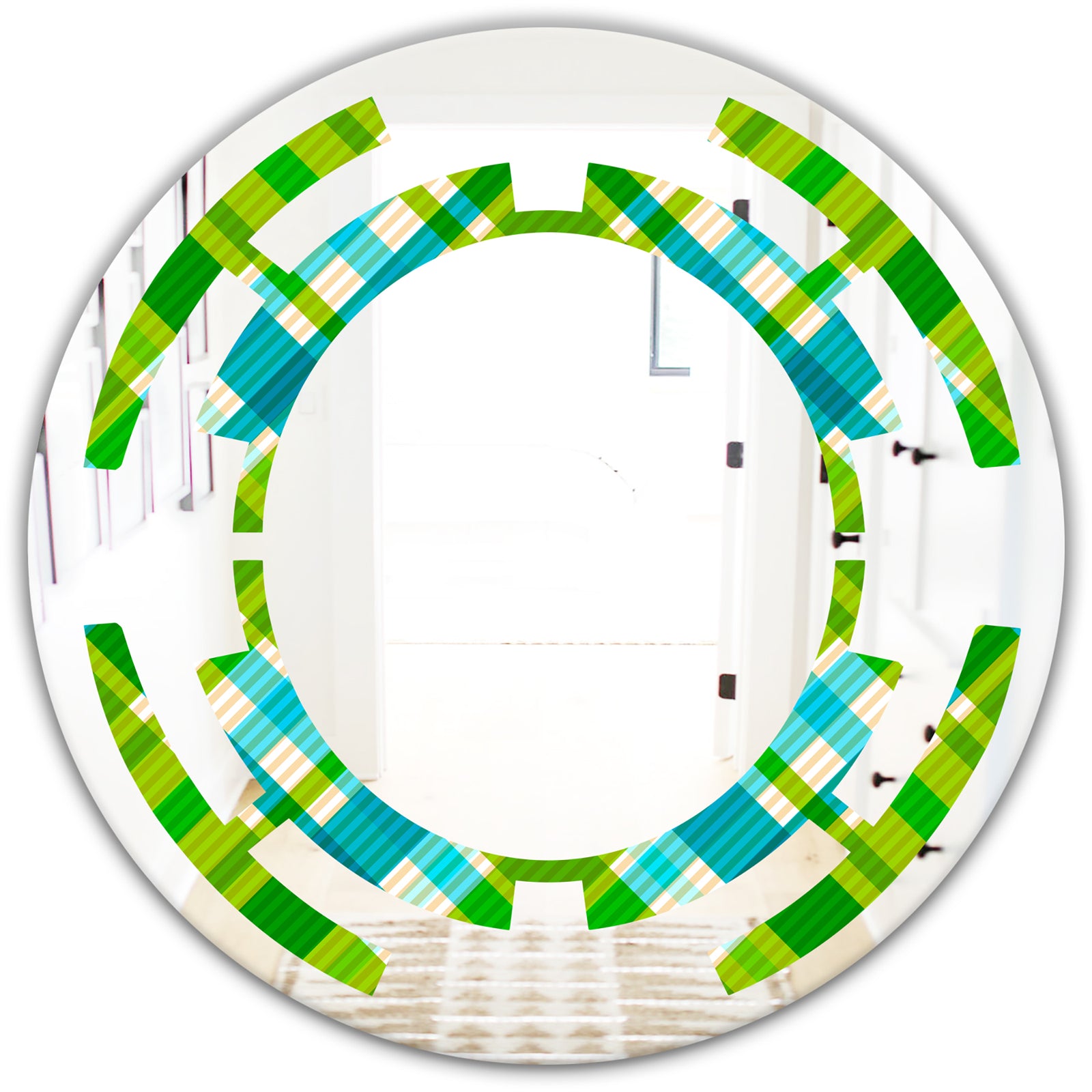 Tartan Geometrical Texture II - Modern Round or Oval Wall Mirror - Space