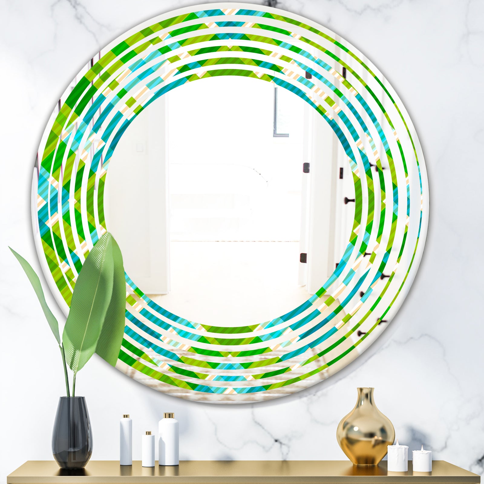 Tartan Geometrical Texture II - Modern Round or Oval Wall Mirror - Wave