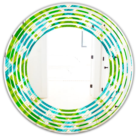 Tartan Geometrical Texture II - Modern Round or Oval Wall Mirror - Wave