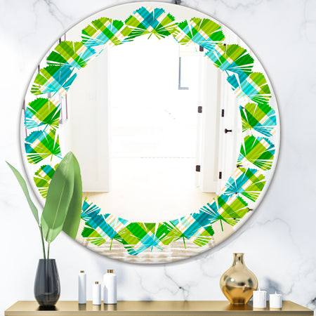 Tartan Geometrical Texture II - Modern Round or Oval Wall Mirror - Leaves