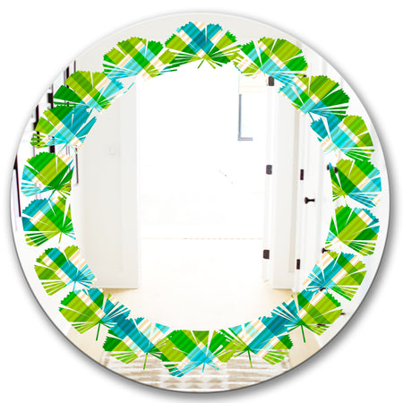 Tartan Geometrical Texture II - Modern Round or Oval Wall Mirror - Leaves
