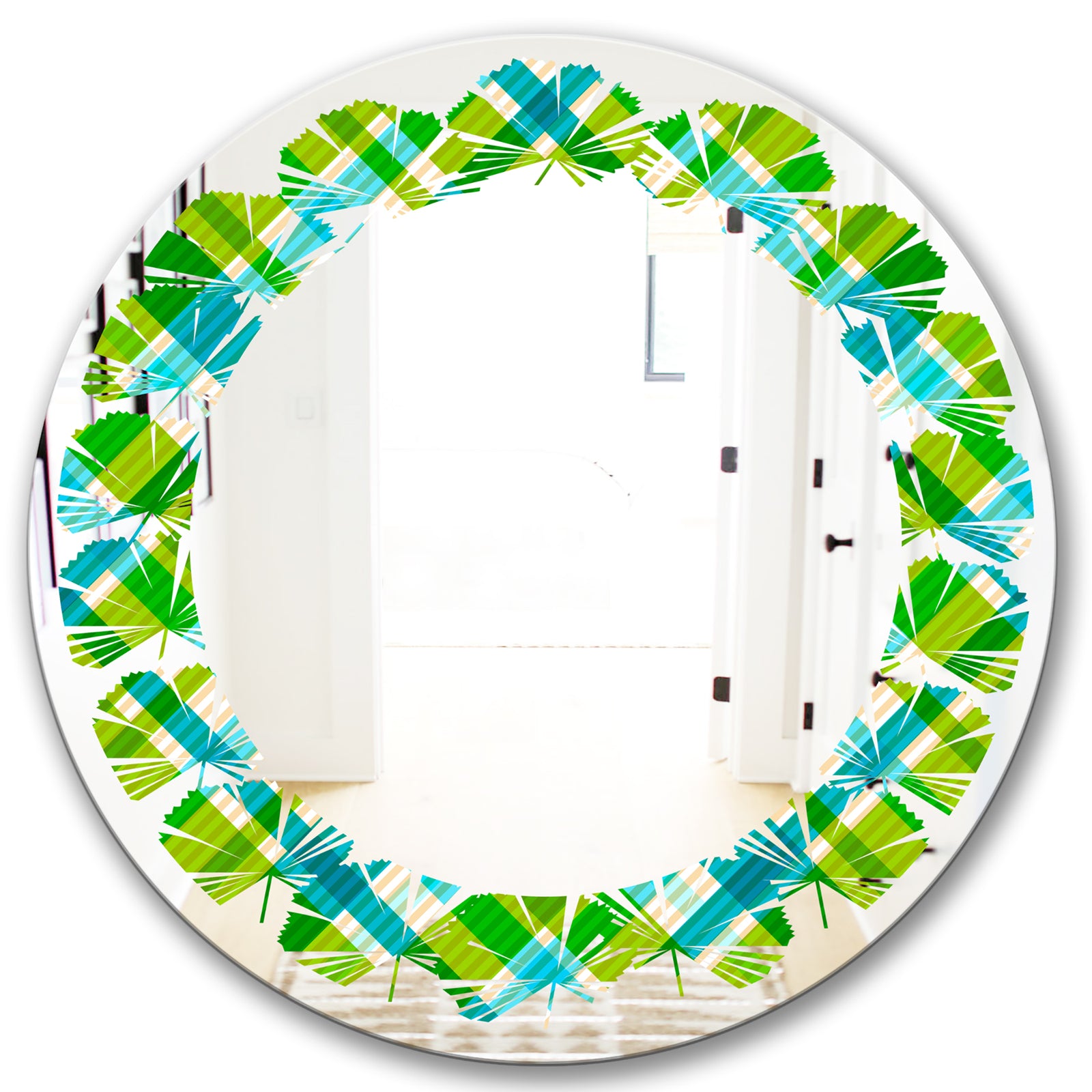 Tartan Geometrical Texture II - Modern Round or Oval Wall Mirror - Leaves