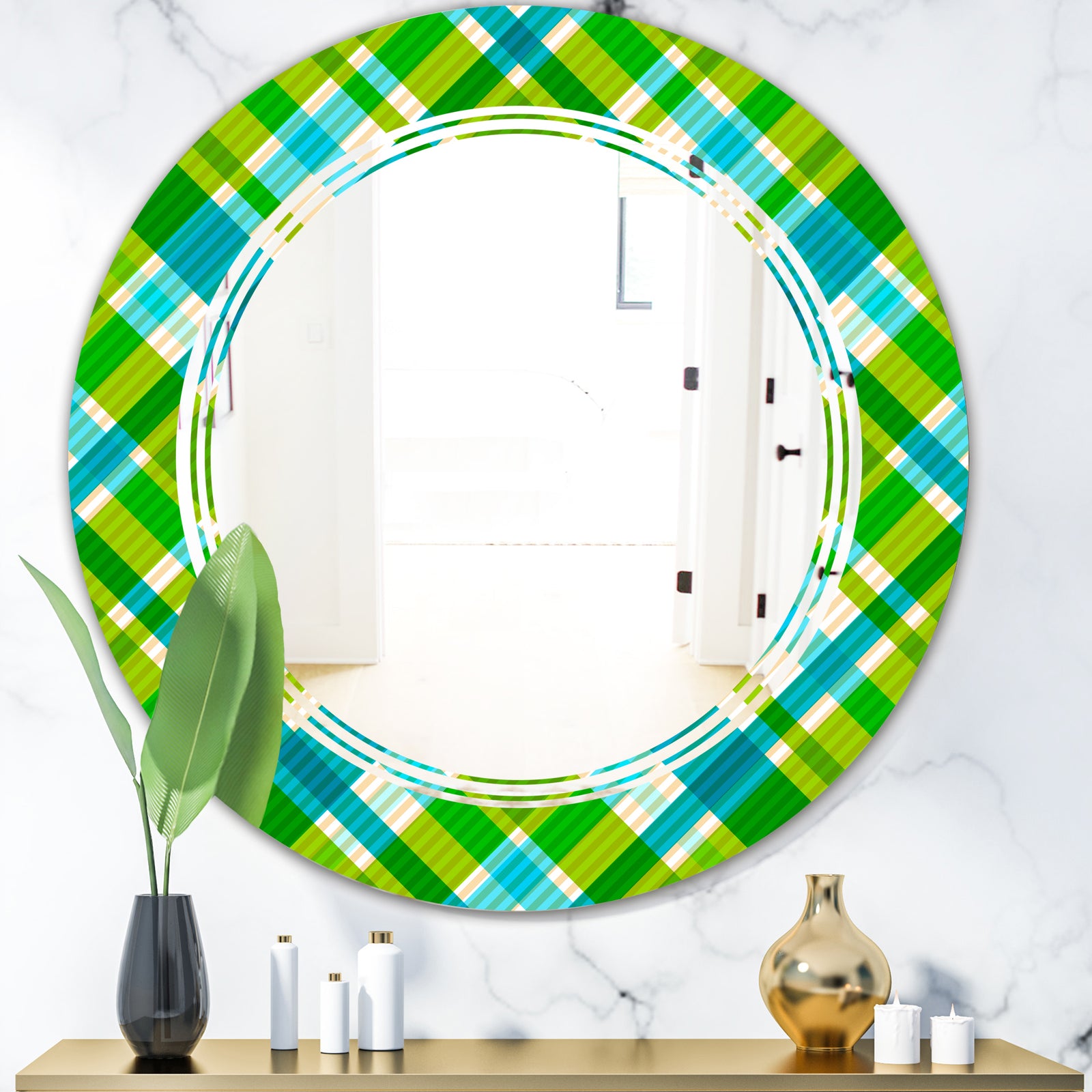 Tartan Geometrical Texture II - Modern Round or Oval Wall Mirror - Triple C