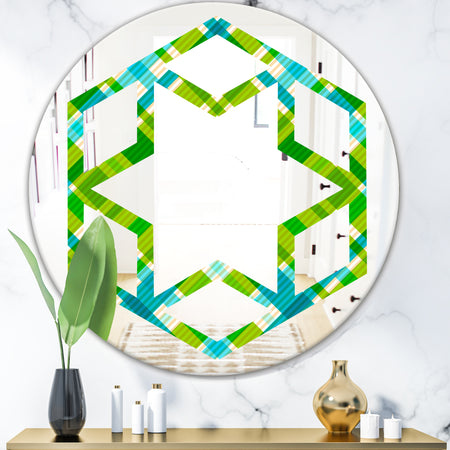 Tartan Geometrical Texture II - Modern Round or Oval Wall Mirror - Hexagon Star