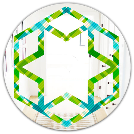 Tartan Geometrical Texture II - Modern Round or Oval Wall Mirror - Hexagon Star