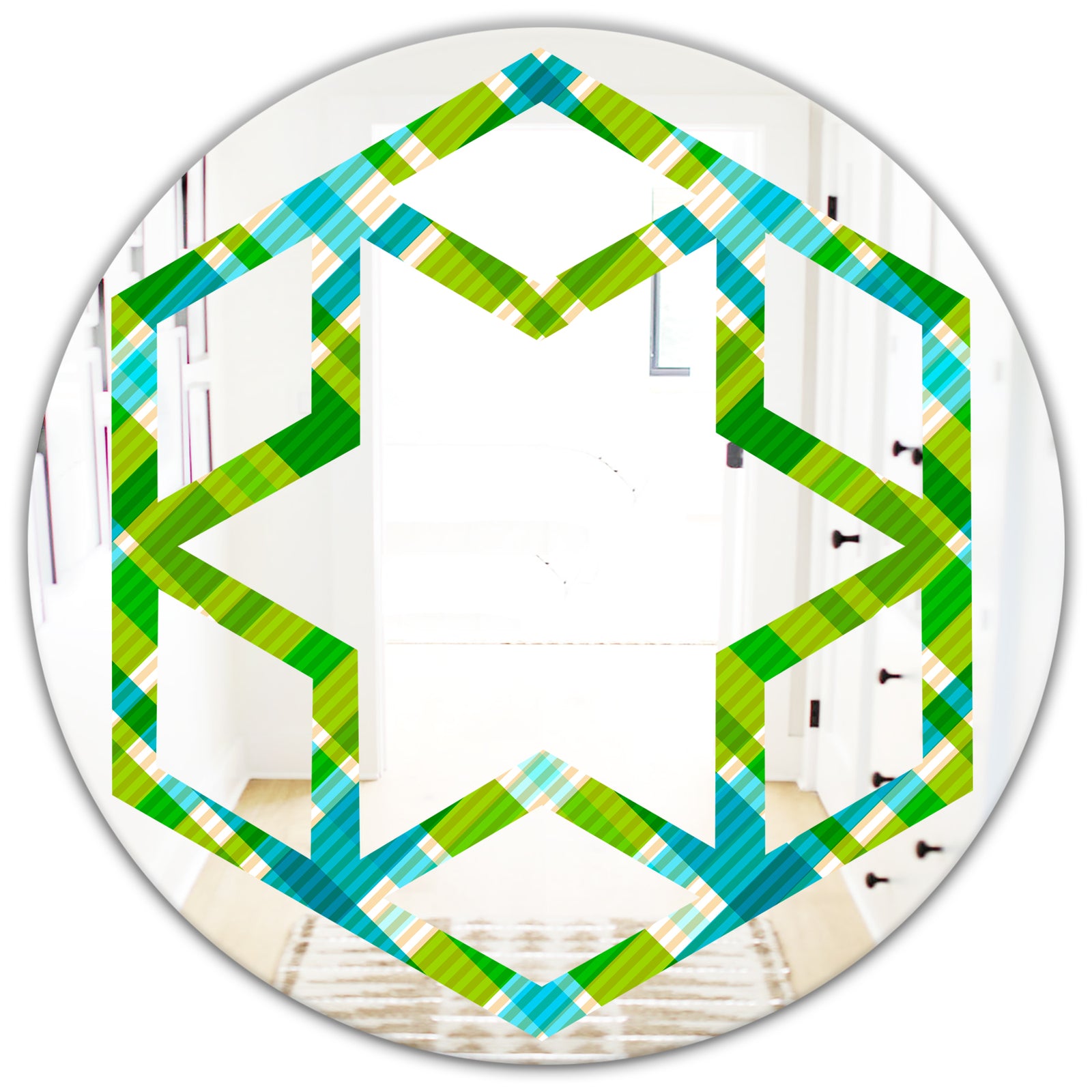 Tartan Geometrical Texture II - Modern Round or Oval Wall Mirror - Hexagon Star