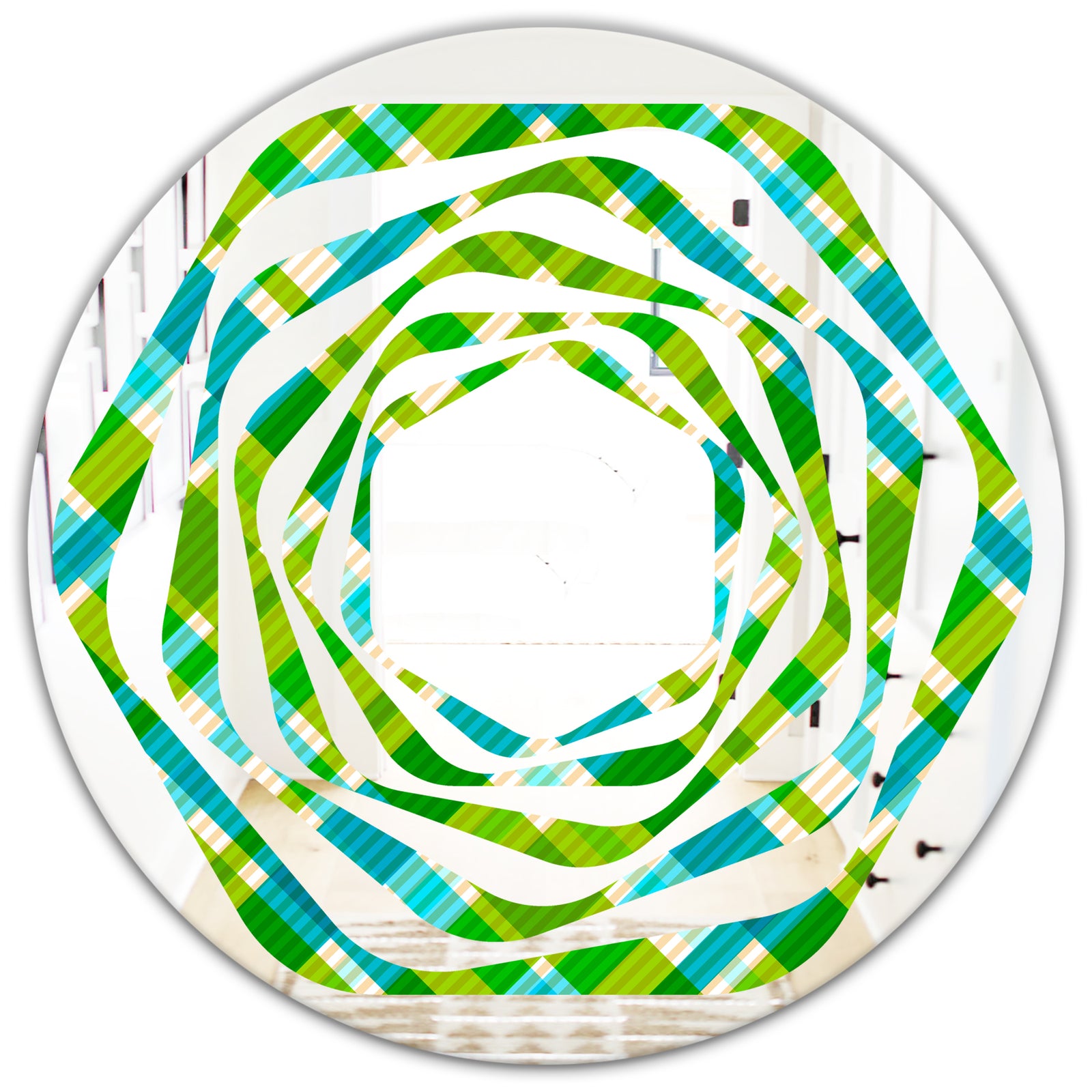 Tartan Geometrical Texture II - Modern Round or Oval Wall Mirror - Whirl