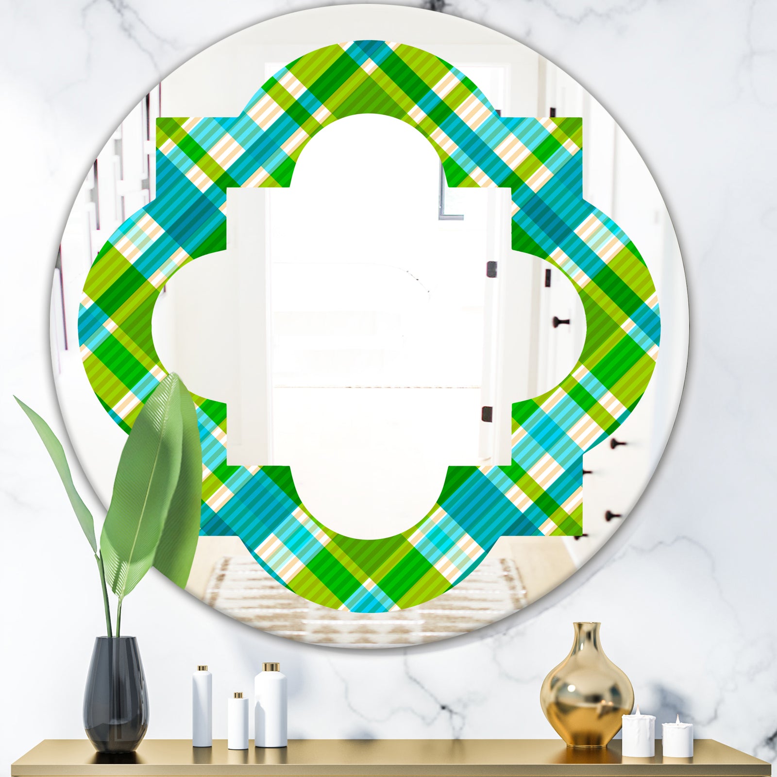 Tartan Geometrical Texture II - Modern Round or Oval Wall Mirror - Quatrefoil