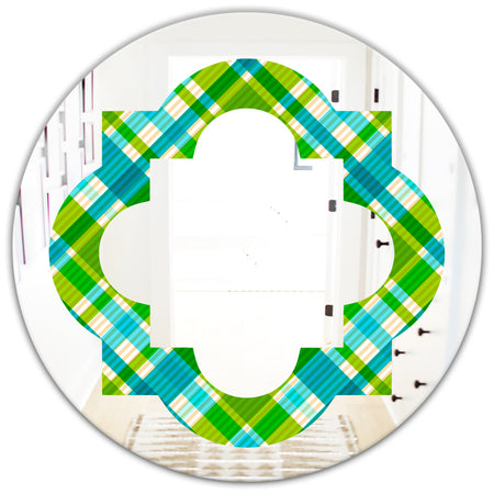 Tartan Geometrical Texture II - Modern Round or Oval Wall Mirror - Quatrefoil