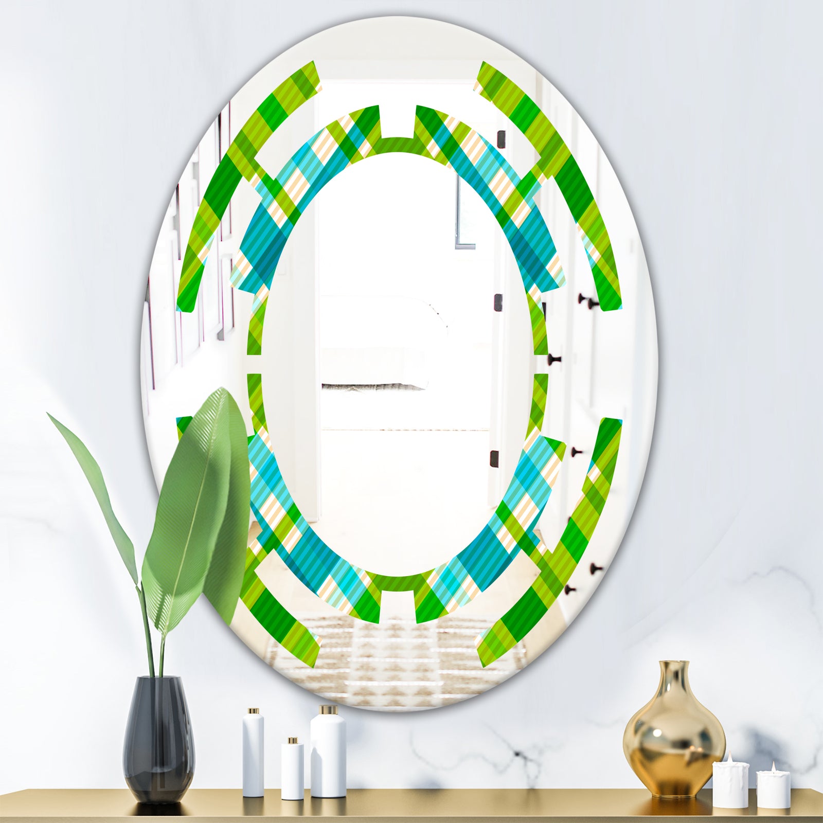 Tartan Geometrical Texture II - Modern Round or Oval Wall Mirror - Space