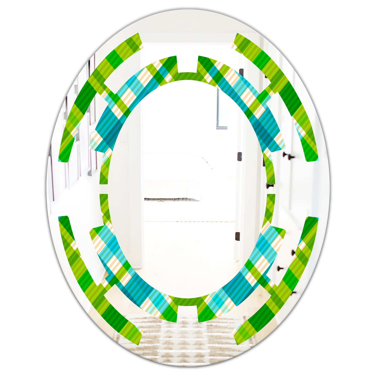 Tartan Geometrical Texture II - Modern Round or Oval Wall Mirror - Space