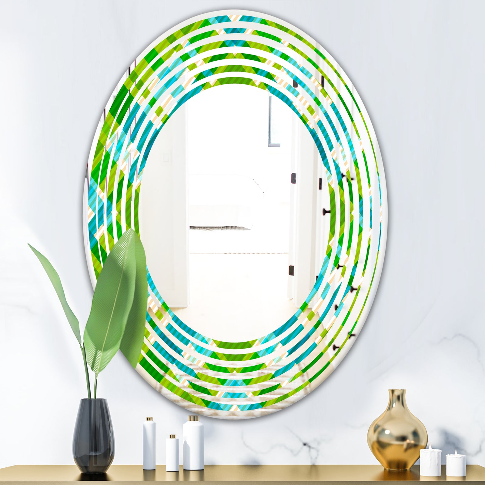 Tartan Geometrical Texture II - Modern Round or Oval Wall Mirror - Wave