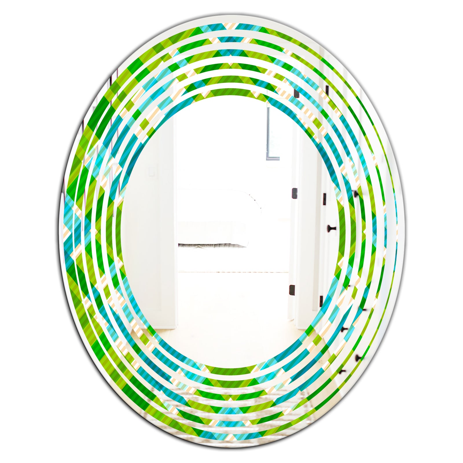 Tartan Geometrical Texture II - Modern Round or Oval Wall Mirror - Wave