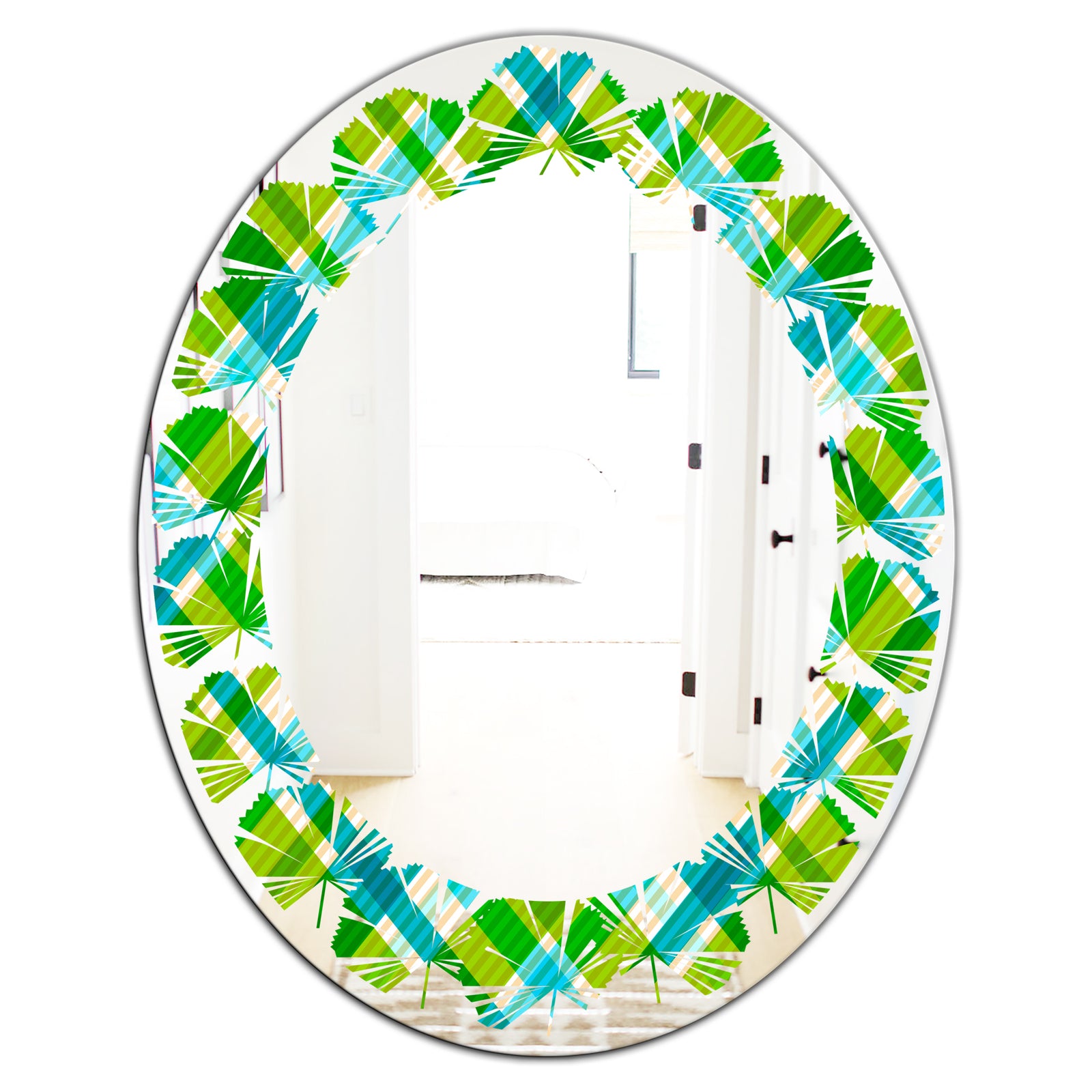 Tartan Geometrical Texture II - Modern Round or Oval Wall Mirror - Leaves