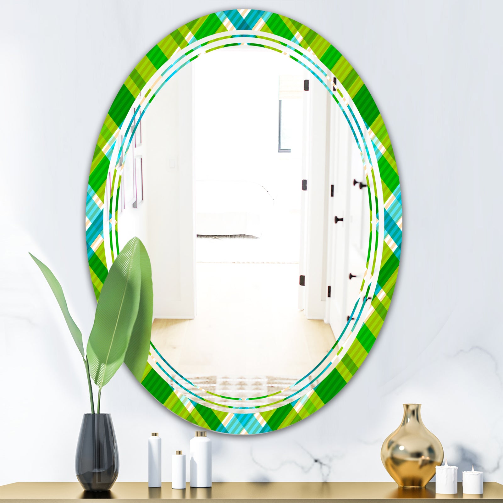 Tartan Geometrical Texture II - Modern Round or Oval Wall Mirror - Triple C